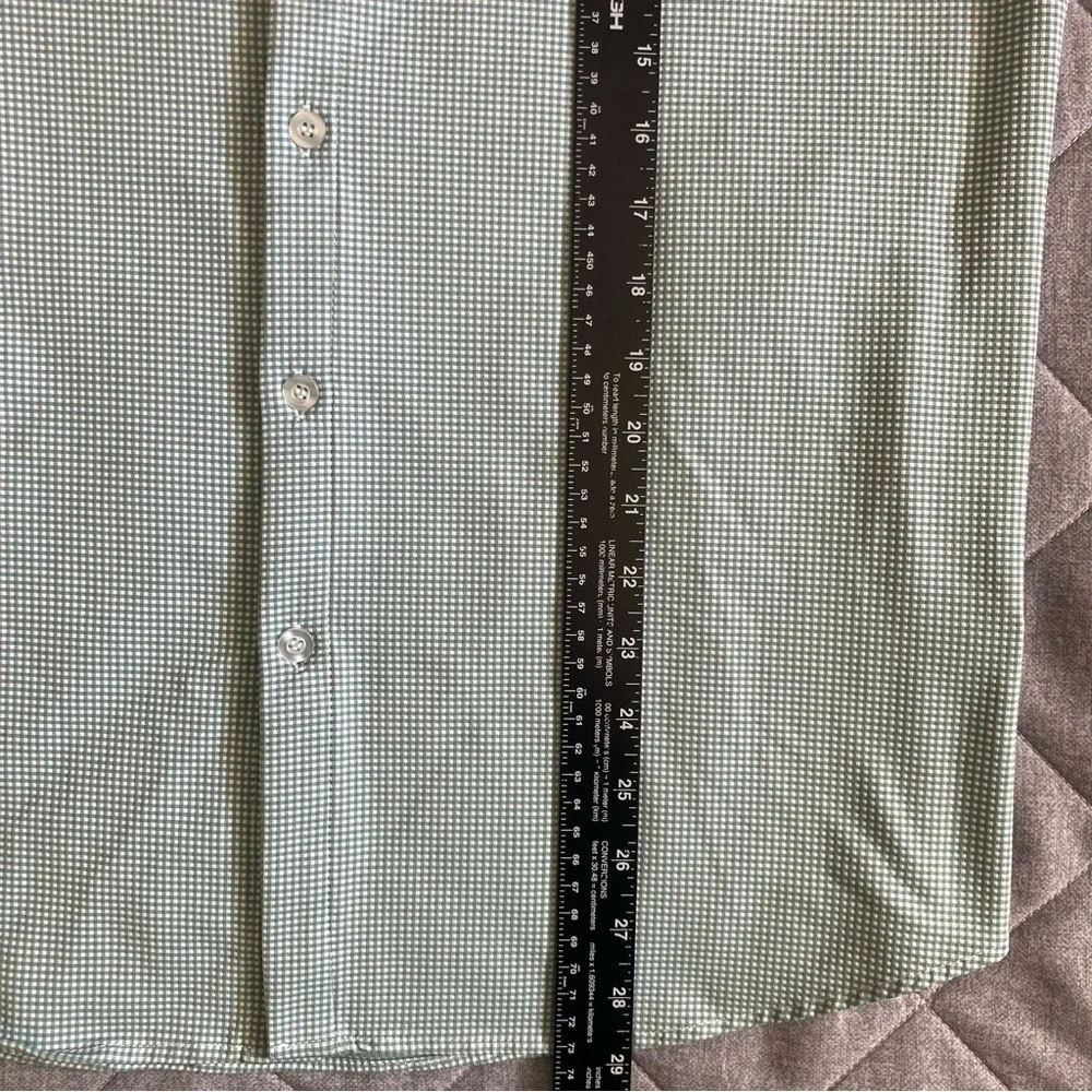 Mizzen + Main Long Sleeve Button Up Shirt Mens Large Trim Fit Green Nylon Poly - Picture 9 of 11